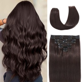 Nuzusa Clip in Hair Extensions Real Human Hair,100% Seamless Invisible Remy Human Hair Silky Straight,Clip Extensions for Women, 8pcs Per Set with Double Weft,2 Dark Brown,24inch 120g/4.2oz