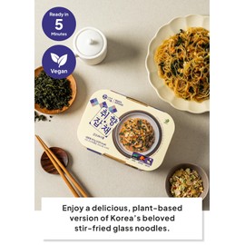 Korean Food Vegan Japchae Noodle Kit with Korean Thistle (Gondre) – Korean-Style Glass Noodles, Plant-Based Meal, 1 Serving (2.36 oz / 67g)
