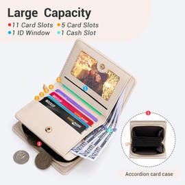 YINHEXI Women's Bifold Wallet with Accordion Card Organizer RFID Blocking Small Leather Purse Credit Card Holder for Women Ladies Teens with ID Window, Cat Strawberry, Simple