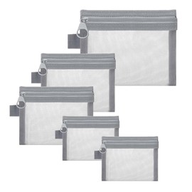 5PCS Mesh Zipper Pouch Bags, Mesh Makeup Bag, Small Mesh Bags with Zipper for Coin Purse, Mesh Cosmetic Bag Mesh Travel Organizer Bags Pouches for Organization (Gray Side-Pull)