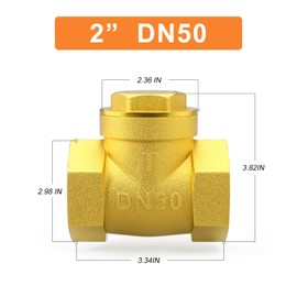 GASHER 1PCS Swing Brass Check Valve DN50 2" Female Thread, Backflow Prevention, One Way Check Valves for Sump Pump and Air Compressor, Gas Air Fuel Oil Water