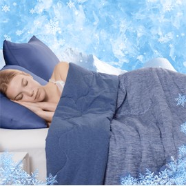 Syalife Cooling Comforter Queen Size, Cooling and Warm Summer Comforter with Japanese Q-Max 0.45 Cooling Fiber, All Season Cotton Blanket Lightweight Comforter (Navy Blue, 90"x90")