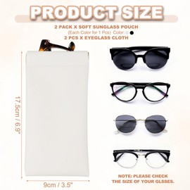 PATIKIL Squeeze Top Sunglass Pouch, 2 Pack PU Leather Soft Eyeglass Pouch Portable Travel Sunglasses Pouch Organizer with Eyeglass Cloth, White/Black