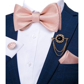 DiBanGu Blush Pink Bow Ties for Men Rose Gold Bow Tie and Lapel Pin Set Formal Business Wedding