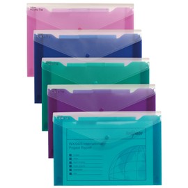 Snopake Foolscap Polyfile Trio [Pack of 5] 3-Part Popper Wallet with Removable Index Tabs and Press Stud Closure [Electra Assorted] 14967