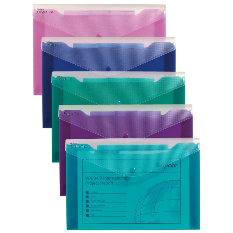 Snopake Foolscap Polyfile Trio [Pack of 5] 3-Part Popper Wallet