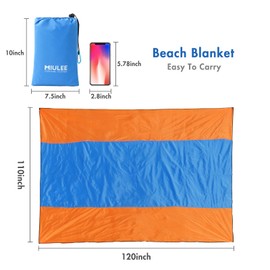 MIULEE Beach Blanket Beach Mat Extra Large 280 x 290cm Waterproof Sandproof Picnic Blanket Sand Water Resistant Oversize with 4 Fixed Nails for Beach Travel Camping Hiking Picnic Orange-blue