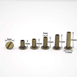 90 Sets Chicago Screws Assorted Kit 5 Sizes Bronze Leather Rivets 5mm Screw Rivets Flat Fillister Book Binding Posts Nail Rivet Chicago Bolts for DIY Leather Craft Bookbinding (6,10,12,15,18mm)