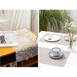 HOMTAK Lace Placemat Indoor Kitchen Table Stain Resistant Clear Plastic Film Dining Wipe Clean Washable Vinyl PVC 18 x 12 3 Color (White)
