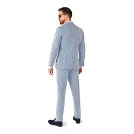 Opposuits Daily Men's Seer Sucker Suit - Casual Party Outfit - Including Blazer and Pants - Blue