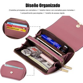 Bolsa Bandolera para Mujer, Bolso Cruzada con Cinturón Ajustable, Bolsa Crossbody del del Casual, Chica y Ligero, Bolsas Pequeñas con Cierre, Bolso de Hombro Múltiples Maneras de Llevar para Dama-Rosa