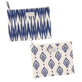 Strand-Kulturbeutel mit Ikat-Muster, blaues und weißes Design, Organizer für Kosmetik und persönliche Gegenstände, Kulturbeutel, 18 x 11 x 9 cm, flaches Modell, 30 x 22 x 1 cm., Ikat Flach Raute