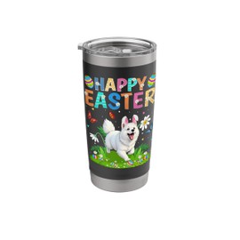 Samoyed Dog Happy Easter Egg Hunt Bunny Ear Easter Sunday Stainless Steel Insulated Tumbler
