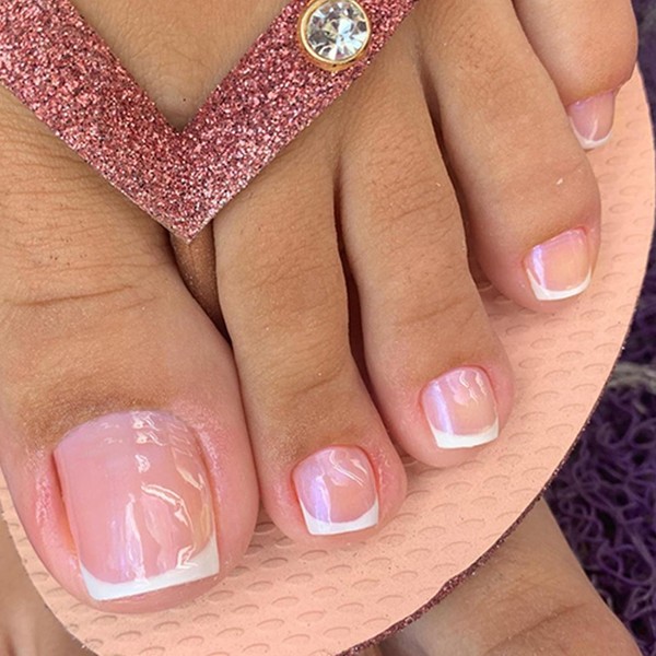 French False Toenails Short, 24Pcs Nude Pink Fake Toe Nails,