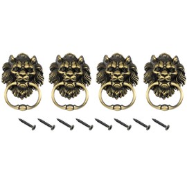 sourcing map 4 Pcs Lion Head Pulls Knob, 6 Inch Zinc Alloy Vintage Lion Door Handle Decorative Front Door Knob Ring Pull Handle for Gate Cabinets Drawers, Bronze