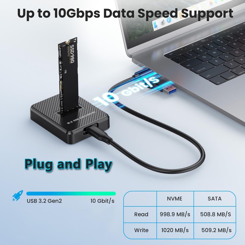 SHUBEIEUMI M.2 NVMe Enclosure, 10 Gbps M.2 NVMe SSD Hard