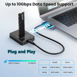 SHUBEIEUMI M.2 NVMe Enclosure, 10 Gbps M.2 NVMe SSD Hard Drive Base, USB 3.1 M2 SATA Case, Docking Station for M Key M+B Key in 2230/2242/2260/2280, Compatible with Windows, Linux and Mac, Black