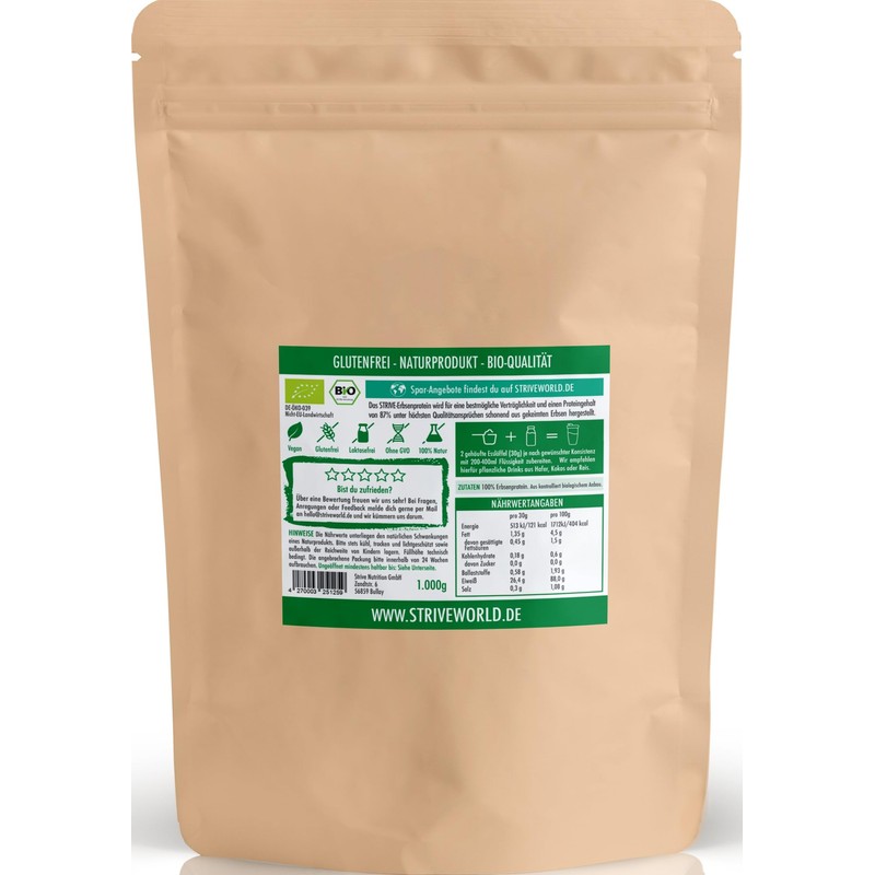 STRIVE DE-ÖKO-039 Pea Protein 100% Organic Vegan Fermented Premium Pea