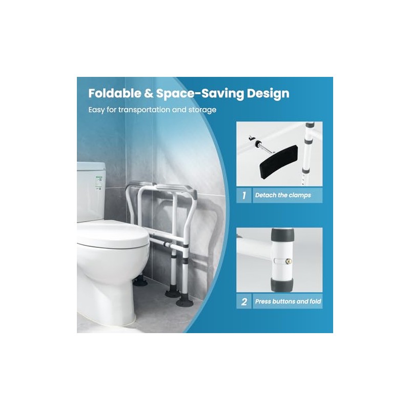 COSTWAY Foldable Toilet Safety Frame, Height & Width Adjustable Toilet