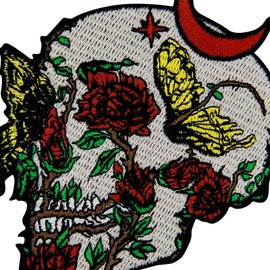 ZEGINs The Rose Skull Plant Skeleton Patch Embroidered Applique Badge Iron On Sew On Emblem