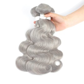 Body Wave Human Hair Bundles (12inch,1PC) Brazilian 100% Remy Human Hair Weave Extensions Grade 9A Grey Human Hair Bundles