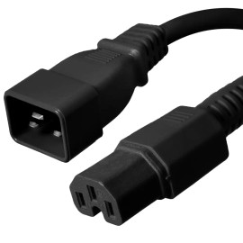 Iron Box IEC C20 to C15 Power Cord - 1 ft, 15A/250V 14 AWG - Iron Box # IBX-6155-01