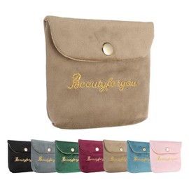uxcell Velvet Jewelry Pouches with Snap Button, Soft Jewelry Pouches Storage Bags Small Velvet Gift Bags for Rings Necklace Bracelet, Khaki