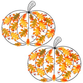 Wesiti 2 Pcs Metal Fall Pumpkin Wall Art 14" Welcome Pumpkins Fall Sign Metal Farmhouse Autumn Thanksgiving Vintage Leaf Wall Art Hanging Rustic Room Decor for Autumn Harvest Holiday Indoor Outdoor