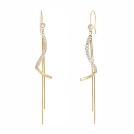 Jean Beau Gold Long Spiral Chain Dangle Earrings for Women Elegant 14k Gold Plated Hypoallergenic CZ Dangling Earrings Prom Fashion Outfit Accessories Jewelry Gift