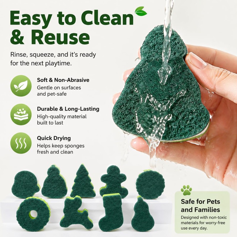 8Pcs Christmas Sponges Xmas Cute Kitchen Sponge Household Cleaning Sponges