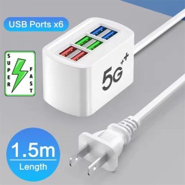 Universal Multi 6 Port USB Hub Wall Charger Station Fast Charging AC Power Adapter Desktop