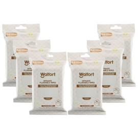 Walfort | Toallas húmedas íntimas. 6 paquetes de 14 piezas cada uno. Biodegradables, desechables en el inodoro, elaboradas con fibras vegetales.