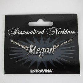 Stravina MEGAN NEW Name Silvertone Rhinestone 14.5" w 4.5" Multi Ring Extender Necklace