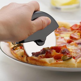 Pizza Cutter Wheel Pack of 2 with Protective Blade Cover, Stainless Steel Super Sharp and Easy to Clean Pizza Slicer, Kitchen Gadget with Protective Blade Guard (Black, One Size)
