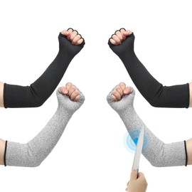 PATIKIL 20 Inch Cut Resistant Sleeves with Finger Grips, 2 Pair Forearm Protective Sleeves Level 5 Protection Arm Safety Protectors Sleeves for Thin Skin and Bruising, Black/Gray