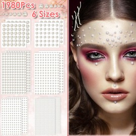 1980Pcs Self Adhesive Pearl Stickers, Shynek Pearls Sticker Gems for Hair, Face, Makeup, Eye, Nail, Crafts, Assorted Sizes
