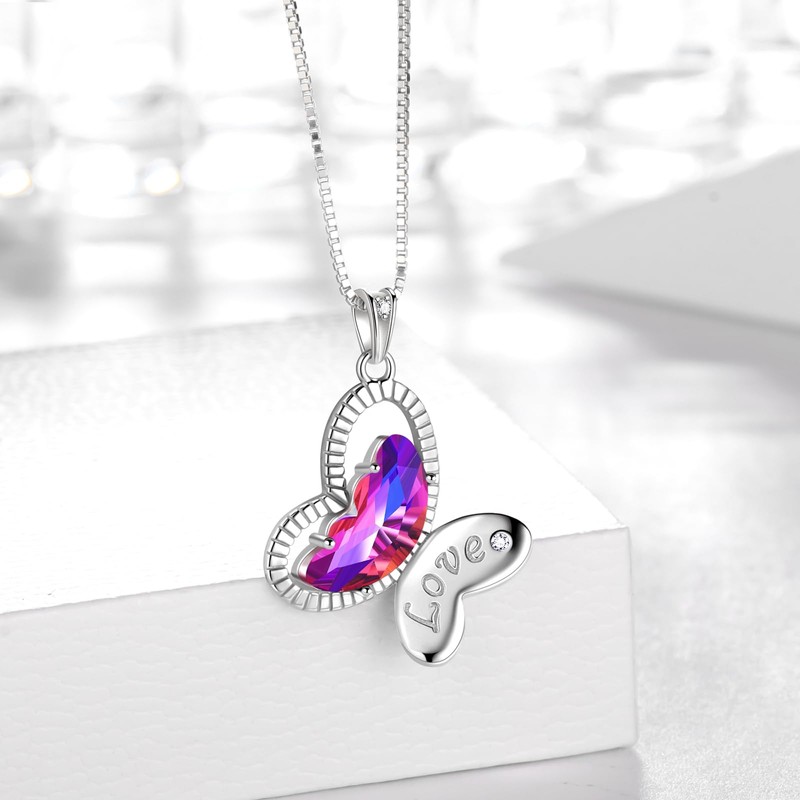 Butterfly Love Pendant Necklace - Woman 925 Sterling Silver Animal