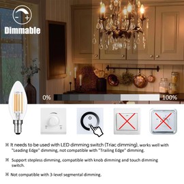 Akynite Glühbirne Kerzenform E14 Dimmbar Warmweiß 2700K, 400LM, AC 230V, C35 E14 4W Retro Filament LED Ersatz E14 40W, Deko E14 Kerze LED Dimmbar Klar Warmweiss, 6er-Set