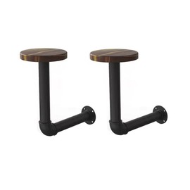 MANNIFEN Cowboy Hat Rack -2 Pack Metal Pipe & Brown Wood Wall-Mounted Hat & Wig Holder, Helmet Holder,for Coats, Hats, Caps… (2 Black)