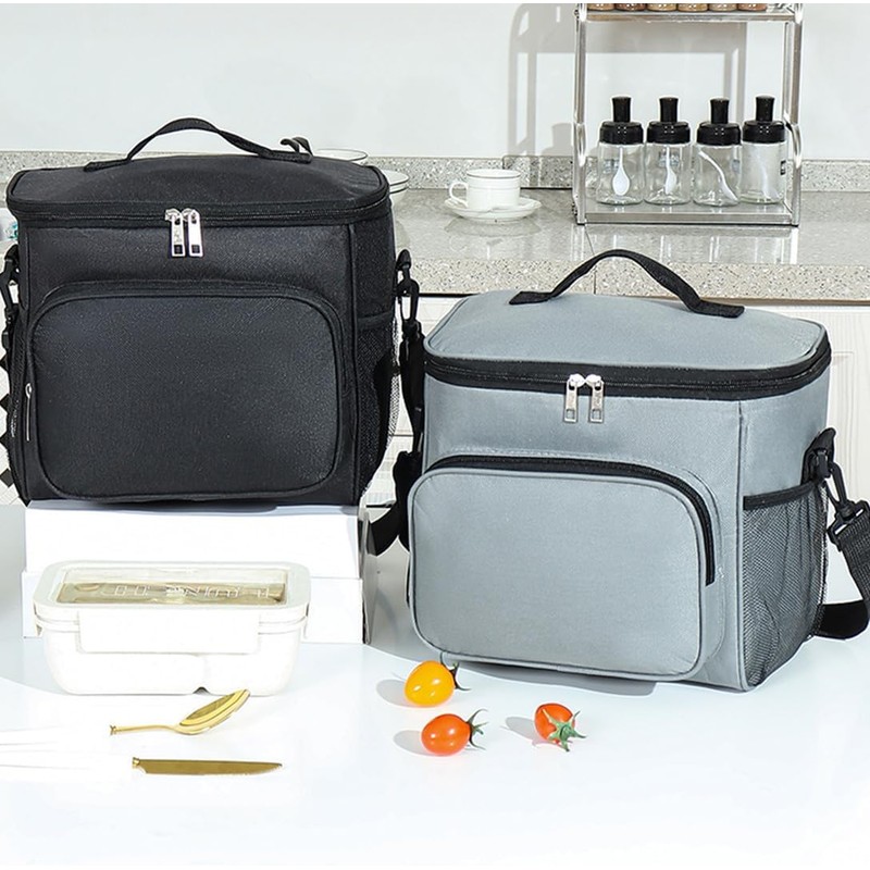 折り畳み式保冷バッグ, 26×24×17cm, 大容量, 防水, アウトドア・レジャー用, アルミ断熱材 (グレー)