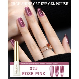 Cat Eye Nail Gel Glue Polish Rose Pink Glitter Crystal Magnetic Moonlight Gel Polish,9D Holographic Nude Burgundy Shimmer Cateye Reflective Translucent Jelly Color UV Nail Gel Polish Home Salon DIY-02