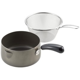 Yoshikawa SJ3163 One-Handled Tempura Pot, 6.3 inches (16 cm), Gas Stove and Induction Compatible, Includes Fry Guard, Made in Japan