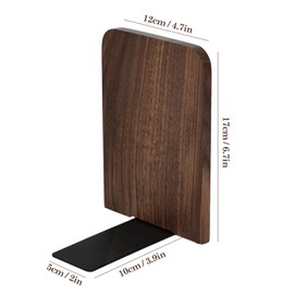 Pack of 2 Walnut Wood Bookends, 17 x 12 cm, Decorative Wooden Bookends, for Organising Home, Office, School and Library, Suitable for Heavy Books, CD, Records