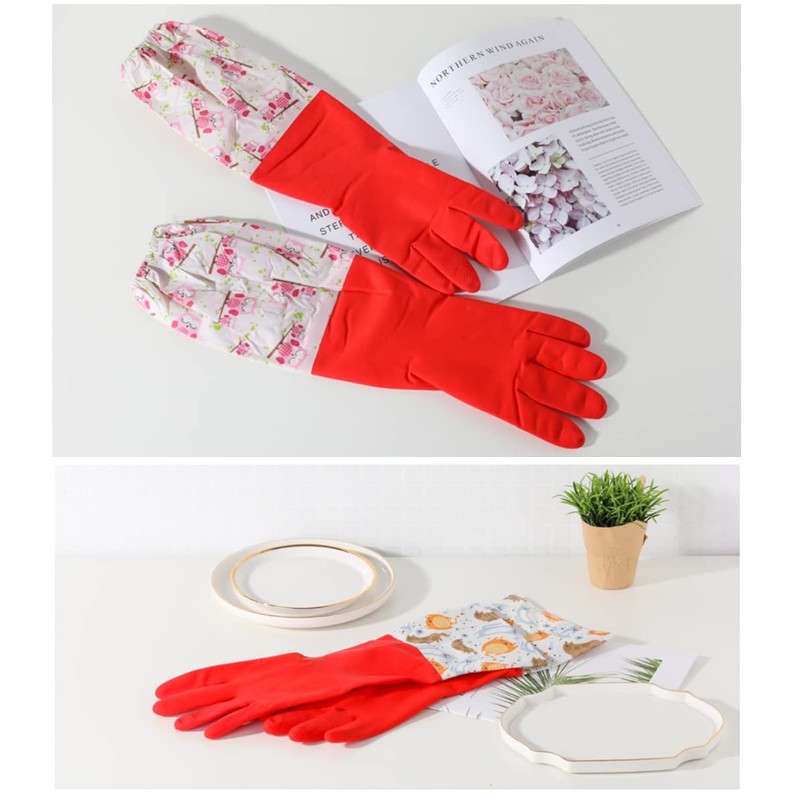 Myungjin Fleece-lined, Long Cuff, Reusable Waterproof Household Dishwashing Non-Slip Cleaning