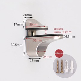 Adjustable Glass Shelf Bracket, 4 Pieces Glass Shelf Bracket, Adjustable Shelf Bracket, Wall Bracket for Glass Shelves, Glass Clamp, for 3-20 mm Thick Shelves