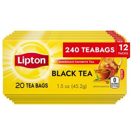 Lipton Black Tea Bags, Hot or Iced, Black tea with Caffeine, 240 Total Bags (20ct - Pack of 12)