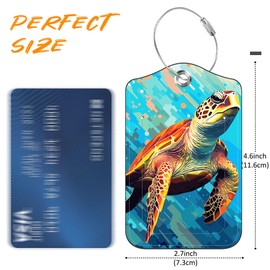 Sea Turtle Luggage Tag for Suitcase 2 Pack Leather Luggage Tag with Privacy Flap Name ID Label and Metal Loop for Women Men Travel
