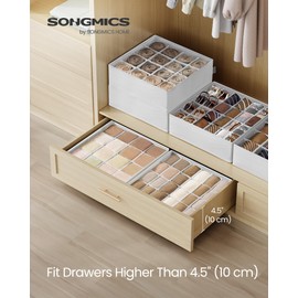 SONGMICS Set of 4 Drawer Organizers, Closet Organizers for Underwear, 80 Cells, Foldable Sock Holders, 11.8 x 11.8 x 3.9 Inches, for Storing Socks, Ties, Belts, Cloud White URUS011W01