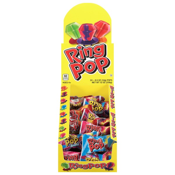 Ring Pop Individually Wrapped Bulk Lollipop Variety Party Pack – 24 Count Lollipop Suckers w/ Assorted Flavors - Fun Candy for Halloween Parties and Trick or Treating