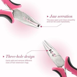 Nano Bead Tool, 3 Pcs Professional Hair Extension Pliers Kit Includes 1 Plier&2 Loop Threaders for Easy Hair Extension and Removal Tool